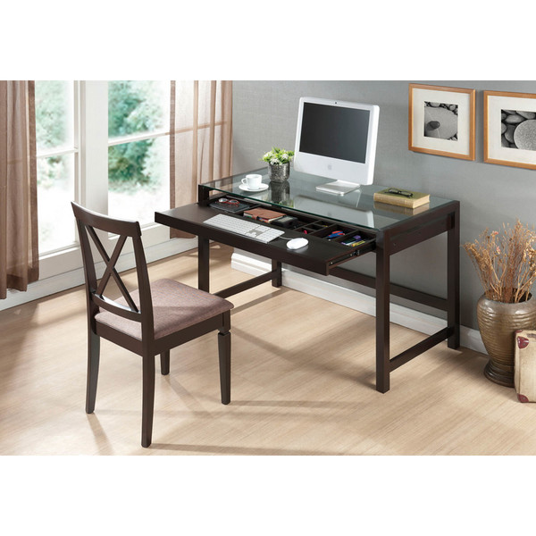 Baxton Studio Idabel Dark Brown Wood Modern Desk With Glass Top 70-3953
